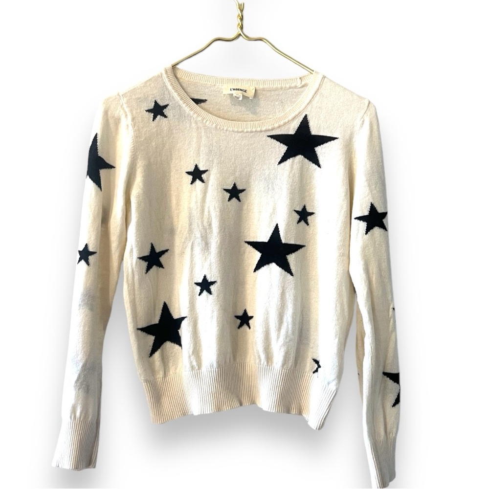 L’Agence Black and Cream Star Crewneck Sweater